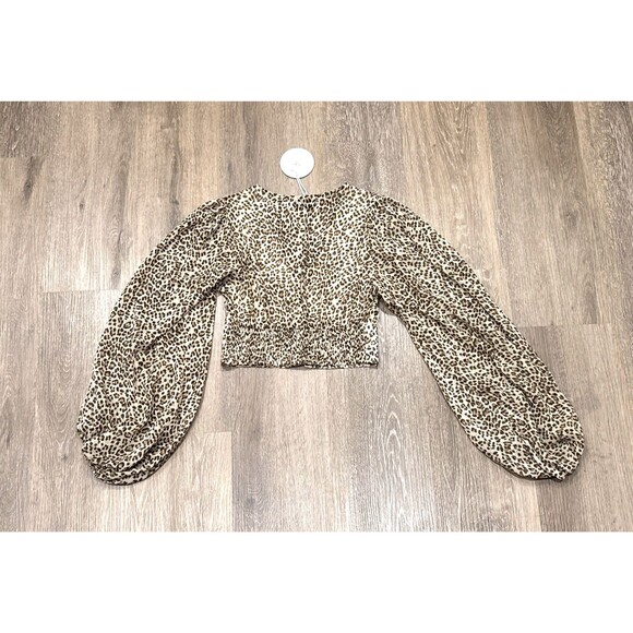 Petal & Pup Top Size 4 Cropped Leopard Print Balloon Sleeve Festival NEW - Picture 8 of 11